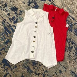 Lot of 2 Passport White and Red Sleeveless Tunics